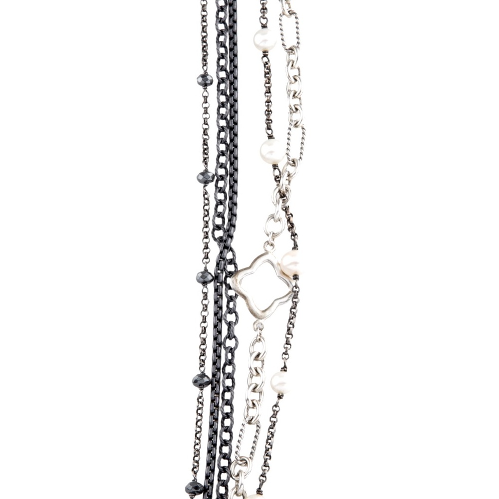 David Yurman Multistrand Quatrefoil Necklace with Onyx and Cultured White Pearls - Picture 9 of 9